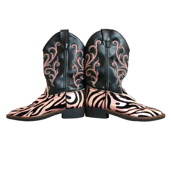 Old West Pink And Black Zebra Glitter Cowboy Boots Cowgirl Boots size 12 - Picture 2 of 11